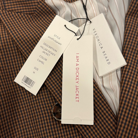 VERONICA BEARD MILLER MICRO-GINGHAM DICKEY JACKET in Camel Brown Size 16 NWT - Picture 5 of 10